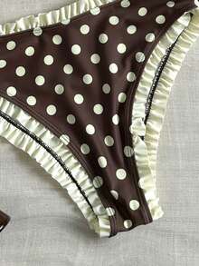 Swim Mod Young Girl Polka Dot Print Padded Ruched Tankini Top & High Waist Ruffle Trim Triangle Bottoms Swimwear Set - Multicolor - View 5