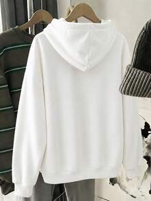 Tween Girl Bow Pattern Casual Daily Wear Hooded Sweatshirt - White - View 2
