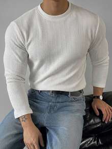 DAZY Men's White Textured Knit Long Sleeve Crew Neck Casual T-Shirt Fall - White - View 6