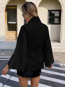 Serisse Women's Fashionable Elegant Solid Color Cloak Overcoat Autumn Winter Clothes For Women - Black - View 2