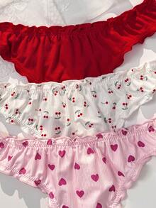 PetitDoll 3pcs/Set Celana Dalam Thong Wanita Bermotif dengan Hiasan Rumbai - MultiWarna - View 3