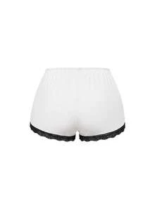 ROMWE Ribbed Lace Trim Camisole & Shorts Casual Pajama Set - Black and White - View 8
