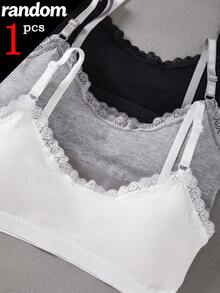 [1pc Random]Tween Girl Lace Patchwork Comfortable Bra, Puberty Underwear For Student - Multicolor - View 5