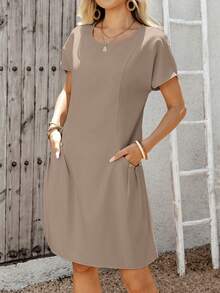 EMERY ROSE Women's Solid Color Pocket Casual Everyday Summer Dress City Break Office Everyday Travel Brunch Work All Khaki - Brown - View 8