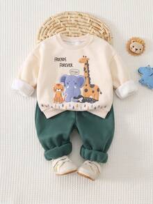 SHEIN LMoss Kids 兒童嬰兒圓領休閒舒適套裝 秋季寶寶 - 彩色 - 查看 4