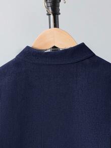 SHEIN Conjunto de 2 piezas para niños con top de unicolor con cuello abierto y pantalones largos de unicolor - Azul Marino - Ver 4