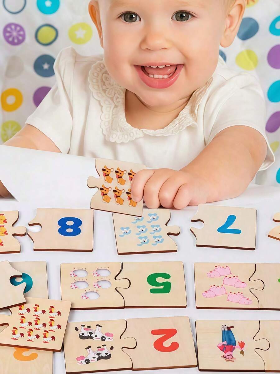 MINKOJA Montessori Early Education Toy, Wooden Number Matching And Counting Puzzle Game, Suitable For 3-6 Year Old Children's Enlightenment - Multicolor - View 1