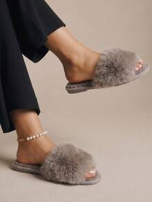 Glamine Fall/Winter Ladies' Fashionable Solid Color Bedroom Slipper With Single Strap & Fluffy Design In Mocha Brown,Halloween - Mocha Brown - View 1