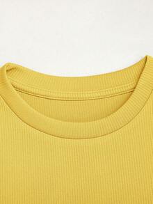 SHEIN Tween女孩夏季柔軟針織寬鬆兩件套，休閒日常時尚百搭套裝，適合度假、露營、姐妹款、親子款、拍照穿搭 - 黃色 - 查看 8