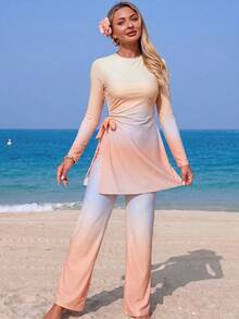 Swim Mulvari Blue Ombre Loose 2 Pieces Set. Ombre Design Wide Leg Pants, Flattering And Relaxed Style - Multicolor - View 4