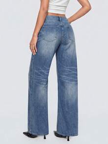 Avantive Women's Fashion Versatile Button Pocket Loose Denim Jeans - Medium Wash - View 2