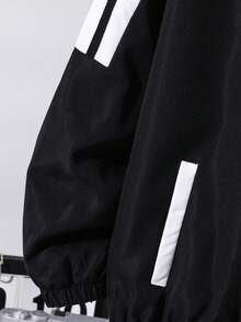 SHEIN 2件組兒童青少年男孩休閒寬鬆運動戶外立領黑色夾克與慢跑褲套裝，適合秋冬、學校、家庭聚會、返校、運動、秋季穿搭、冬季穿搭、生日派對 - 彩色 - 查看 5