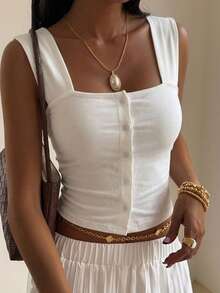 DAZY Women's Solid Color Slim Fit Versatile Casual Top - White - View 3