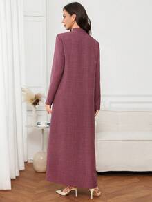 Al Najma Women's Elegant Minimalist Zipper Embroidered Pleated Button Arabian Dress - Purple - View 2