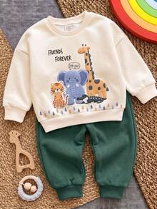 SHEIN LMoss Kids 兒童嬰兒圓領休閒舒適套裝 秋季寶寶 - 彩色 - 查看 1
