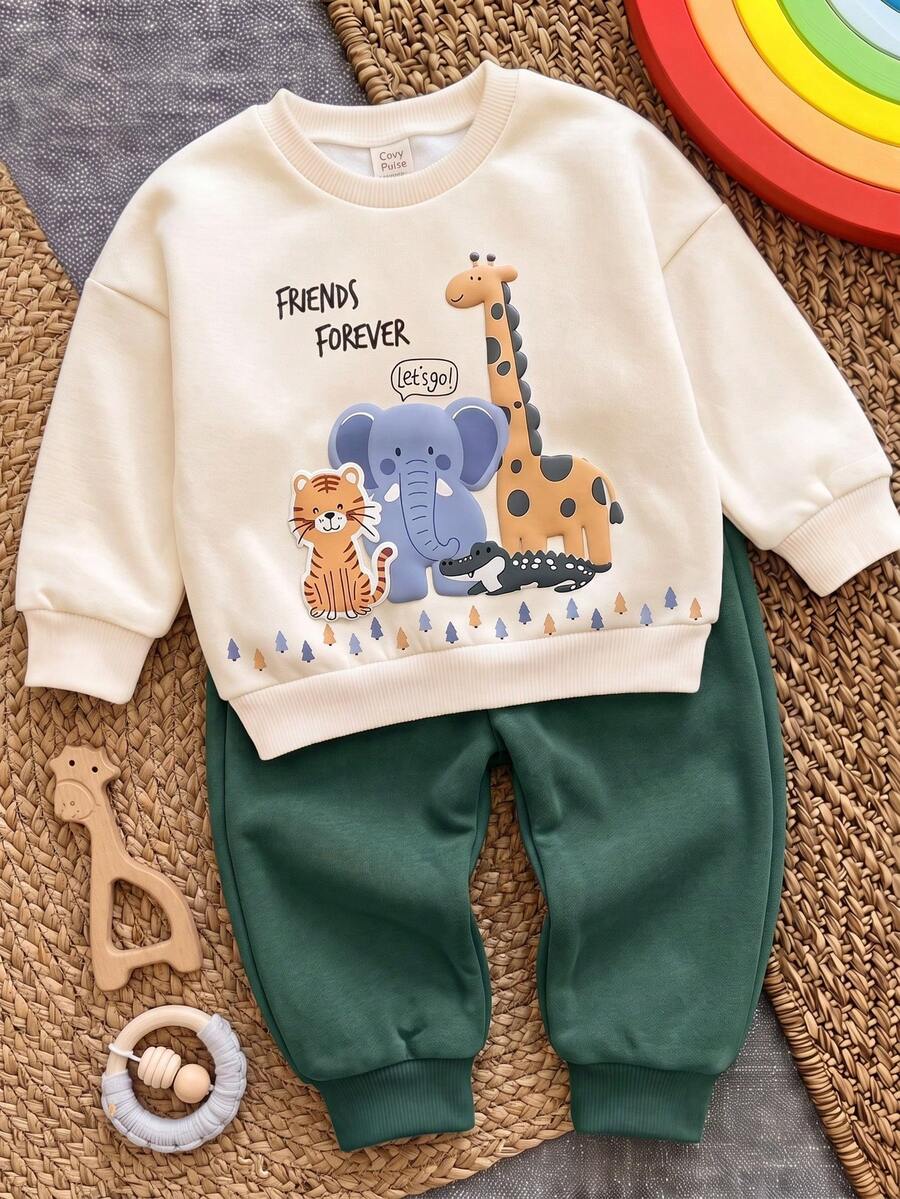 SHEIN LMoss Kids 兒童嬰兒圓領休閒舒適套裝 秋季寶寶 - 彩色 - 查看 1
