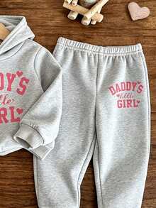Bộ quần áo bé gái 2 món in Daddy's Little Girl, len dệt mềm, áo hoodie nỉ mùa thu đông dáng thoải mái - Màu Xám nhạt - Xem 4