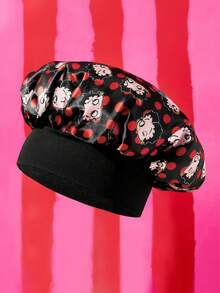 Betty Boop x SHEIN 升級版雙層布料護髮帽，寬邊彈性緞面睡眠帽，柔軟舒適，適合日常居家睡眠穿戴 - 黑色 - 查看 9