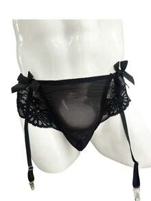 DrisQ DrisQ 1 chiếc quần lót nam cạp thấp phối ren lưới phong cách garter - màu đen - Xem 1