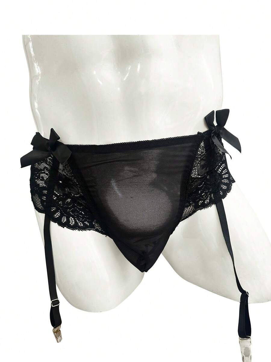 DrisQ DrisQ 1 buah Celana Dalam Pria Model Garter dengan Pinggang Rendah dan Detail Renda serta Jala Kontras - Hitam - View 1