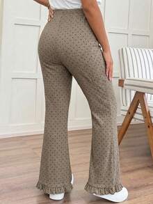 DAZY Adjustable Waist Buckle Elastic Waist Ribbed Fabric Fitted Flare Leg Casual Maternity Pants - Khaki - View 4