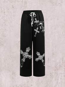 Skyrend Plus Size Loose Fit Men's Casual Sports Sweatpants, Drawstring Design, Comfortable & Versatile Gothic Punk Streetwear For Emo Boy Grunge - Black - View 5