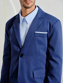 VeloEdit Men's Dark Blue Fashionable Suit Set, Formal, Ceremony WeddingFall Winter Business Commute‌ Old Money - Navy Blue - View 6
