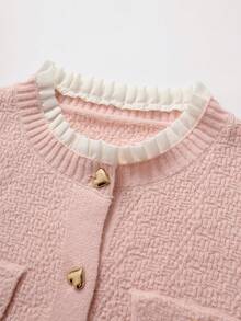 GlowEve CURVE Plus Size Elegant Commuter Pleated Ruffle Cardigan Winter - Pink - View 3