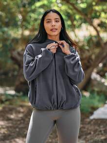Voyena Women's Plus Size Casual Sports Jacket, Autumn/Winter Fall - Dark Grey - View 5