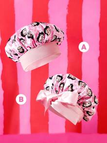 Betty Boop x SHEIN Upgraded Version Of Double-Layer Fabric, Hair Care Cap, Wide-Brimmed Elastic Satin Sleep Cap, Soft And Comfortable, Suitable For Daily Home Sleep Wear - Pink - View 1