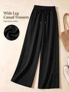 Rusticease Solid Color Drawstring Waist Loose Fit Long Pants For Middle-Aged And Elderly Women Office Formal Black Fall Casual - Black - View 4