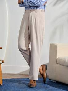 VeloEdit Men Solid Color Pocket Business Casual Tapered Formal Pants, Suitable For Daily Wear, CeremonyFall Winter Commute‌ Old Money - Beige - View 5
