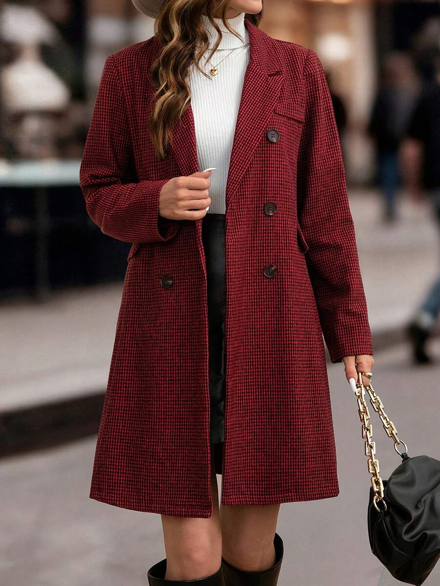 SHEIN Clasi 紅色千鳥格修身通勤街頭時尚女款西裝外套 - 紅色 - 查看 1