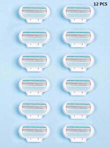 1 Handle + 8/12 Blades Set, Women'S Manual Razor, Face & Bikini Line Hair Removal Tool, 3-Layer Stainless Steel Blades, Replaceable Blades - Blue - View 4