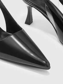 CUCCOO BIZCHIC New Pointed Thin High Heel Black Glossy Buckle Rear Strap Slingback Women's High Heel Shoes Fashionable And Simple Daily Commute To Work Profession Fall Shoes - Black - View 6