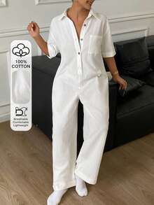 DAZY Women's White Minimalist Summer Loungewear Jumpsuit - White - View 3