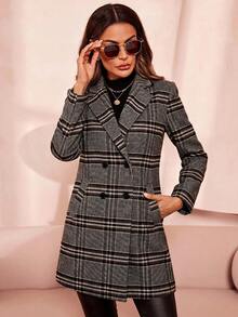 SHEIN Clasi Lapel Neck Double Breasted Overcoat In Fall/Winter - Khaki - View 3