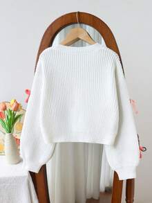 SHEIN 女孩新款時尚百搭可愛蝴蝶結套頭毛衣 - 彩色 - 查看 2