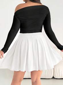 SHEIN Essnce Plus Size Women Solid Color Pleated Casual Versatile Daily Wear Skirt - White - View 4