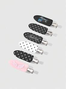 ROMWE Anime Cute Retro Polka Dots And Stars, Notes, Wing Pattern Hairpin Set Contains 6PCS, Which Can Firmly Fix Bangs And Broken Hair Without Damaging H - Multicolor - View 1