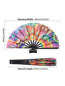 1PC LARGE HOLOGRAPHIC FOLDING HAND FAN FOR MEN WOMEN RAVE PARTY FESTIVAL EDM CLUB DANCE PERFORMANCE SUMMER BEACH TRAVEL PORTABLE GIFT DECOR - Multicolor - View 4