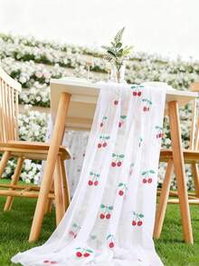 透明櫻桃刺繡桌旗，白色薄紗水果桌飾，適用夏季派對、婚禮、生日、嬰兒洗禮、廚房、餐廳、居家桌面裝飾 - 多色 - 查看 5