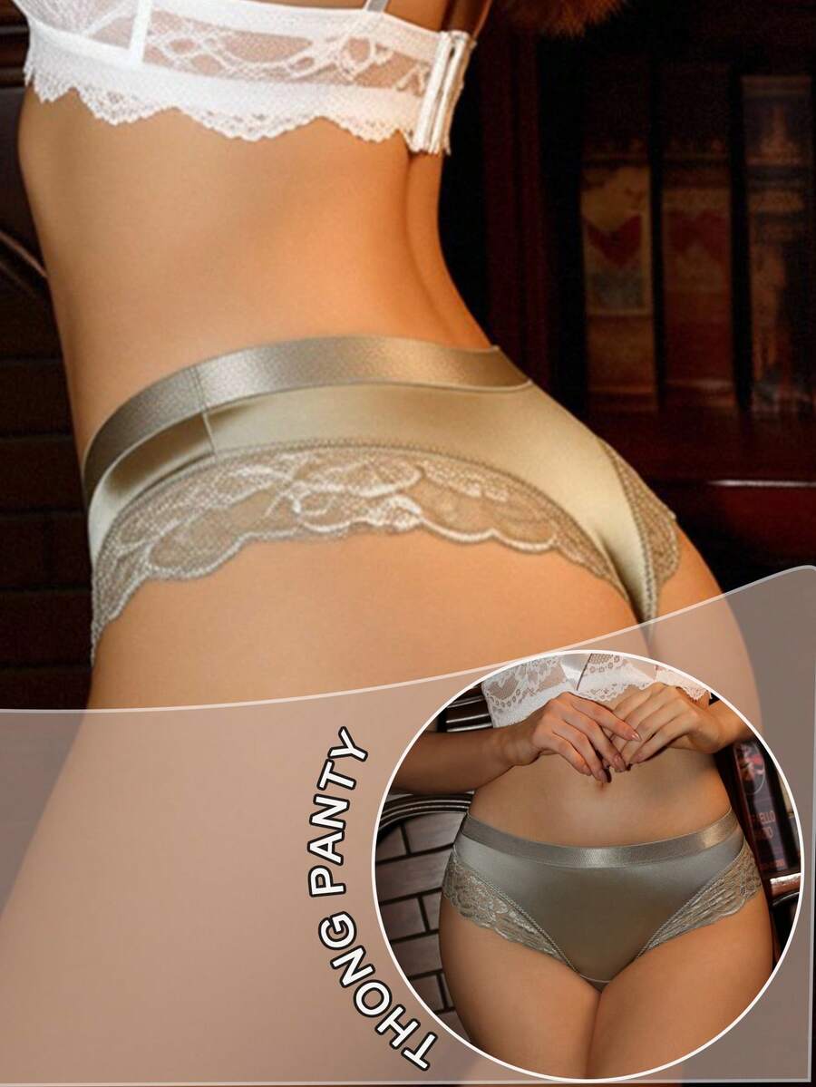 Divavoom 1件裝黑色蕾絲拼接女款丁字褲 - 薄荷綠 - 查看 1