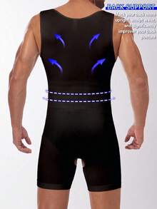 SHEIN Mono elástico de verano con cuello redondo en unicolor que da forma al Body para hombres - Negro - Ver 2