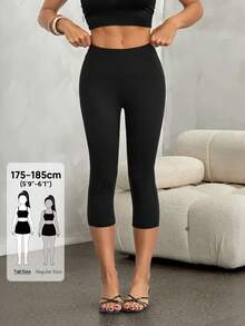 SHEIN Tall 女款休閒百搭純色緊身褲 - 黑色 - 查看 7