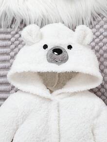 SHEIN Newborn Baby Cute Bear Embroidered 3D Ear Thick Hooded Waist Robe Autumn - White - View 3