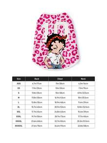 Betty Boop x SHEIN 1件卡通圖案印花寵物背心，貓咪衣服，狗狗衣服，尺寸XXS-XXXXL，特小號，特大號，豹紋印花，性感甜美俏皮 - 粉色豹紋 - 查看 5