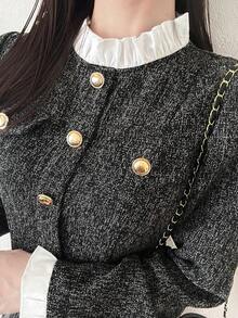 FRIFUL Gaun Pesta Kantor/Kencan Elegan Fashion Colorblock Wanita Warna Abu-abu Gelap Musim Gugur - Dark Grey - View 8