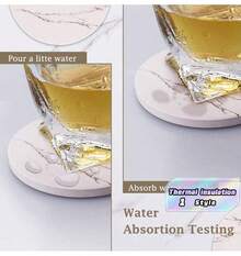 Set Of 1 Coaster, Set Of 1 Absorbent Coaster, Marble-Patterned Ceramic Coaster, Protects Tabletops, Suitable For All Types Of Cups And Wooden Tabletops, Stylish Home Decor - White - View 1