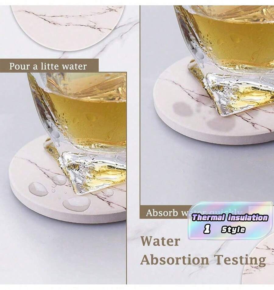 Set Of 1 Coaster, Set Of 1 Absorbent Coaster, Marble-Patterned Ceramic Coaster, Protects Tabletops, Suitable For All Types Of Cups And Wooden Tabletops, Stylish Home Decor - White - View 1
